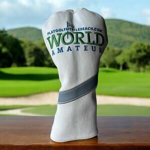 World Amateur Golf Club Driver Cover Play Golf Myrtle Beach Headcover White